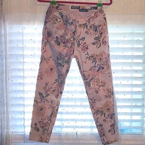 Buffalo David Button Oasis Mid Rise Skinny Ankle Floral Pants, Size: 6/28